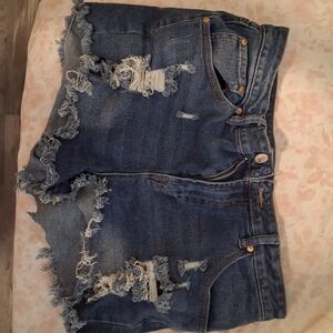 Almost Famous Distressed Denim Jean Shorts - Blue